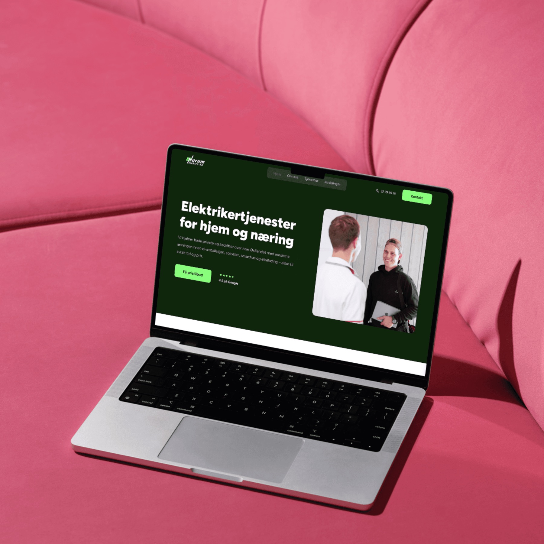 Hurum Elektros nye nettside på en laptop